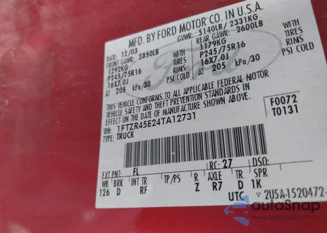2004 Ford Ranger Edge/Tremor/Xlt z USA, uszkodzony, nr VIN 1FTZR45E24TA12731